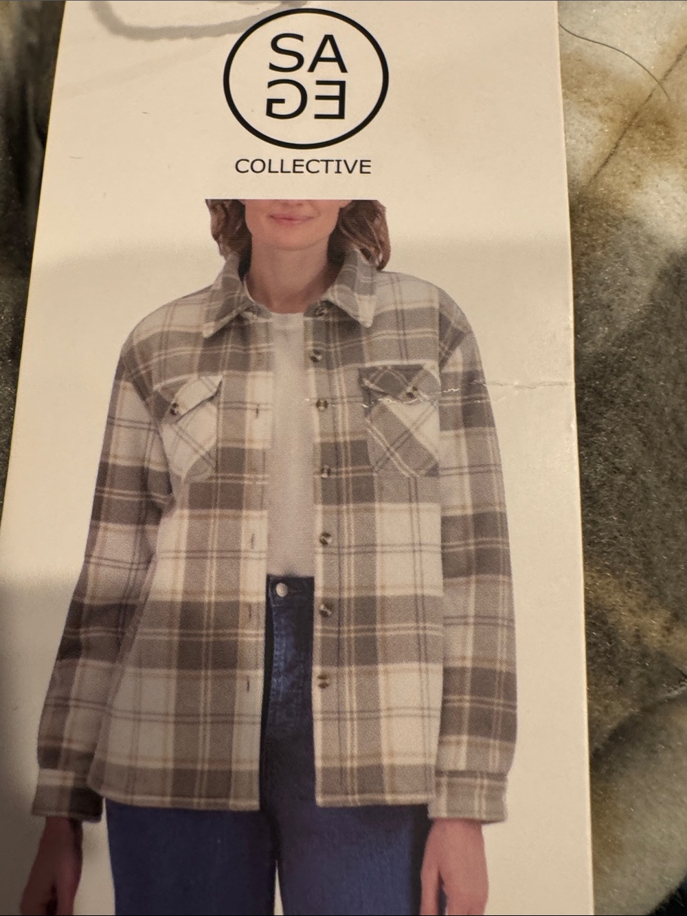Sage Plaid Utility Shacket in Cream and Gray